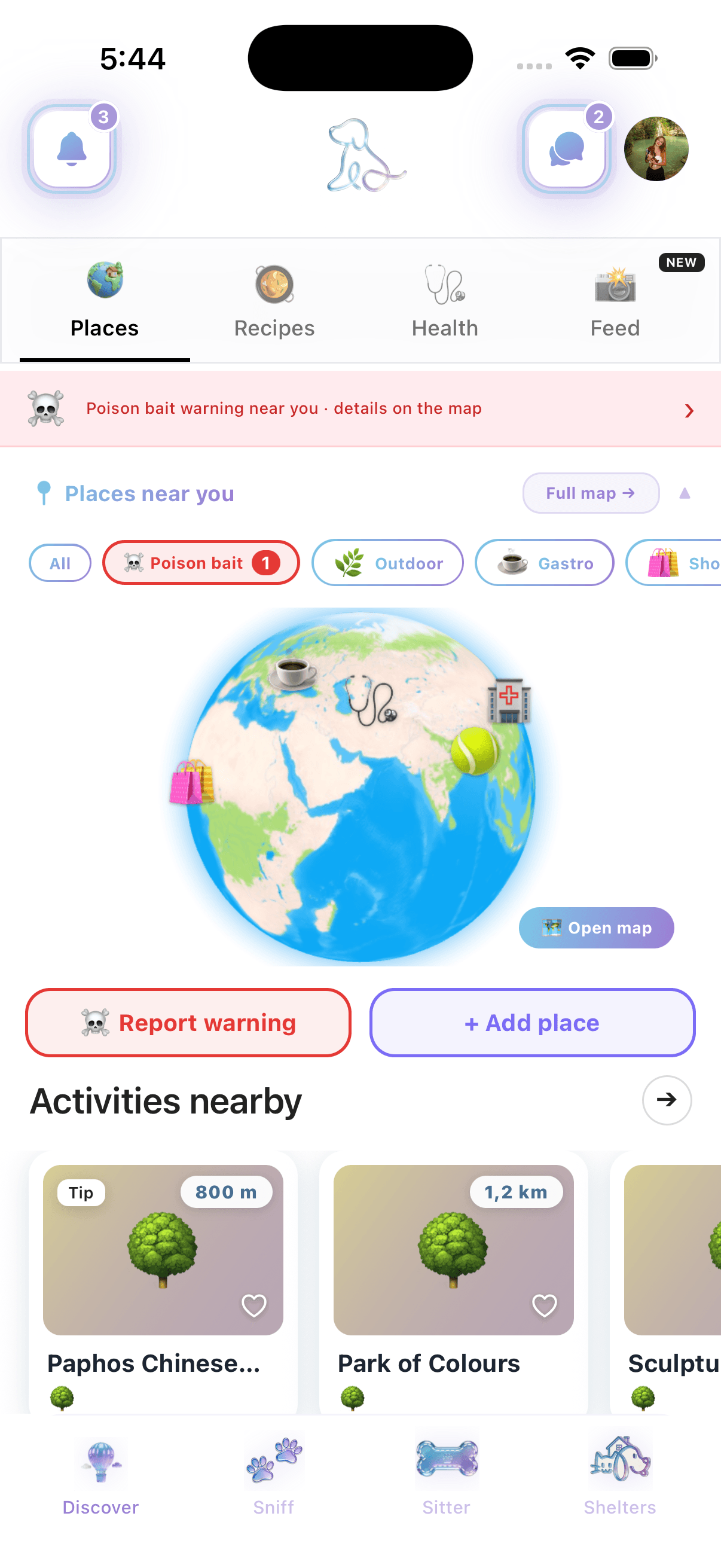 Souldog app: Discover map