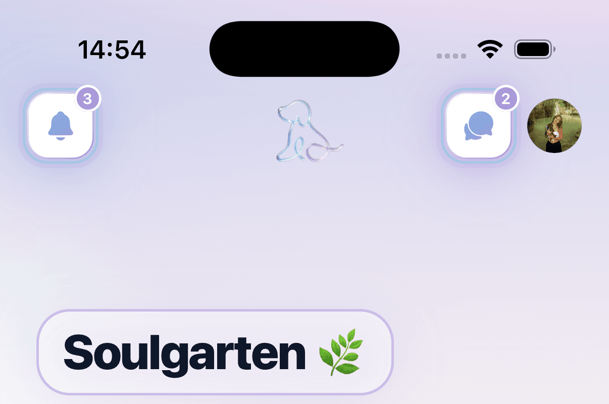 Souldog App-Header mit Soulgarten-Tab
